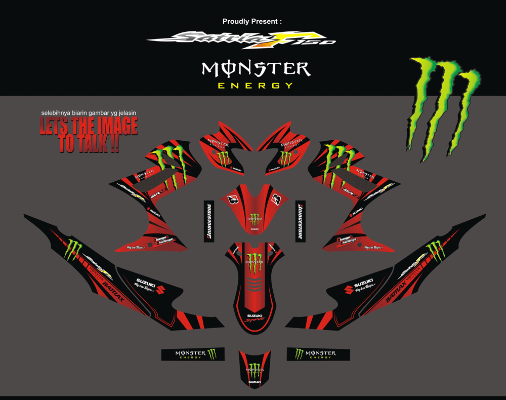 SMF68 SUZUKI SATRIA FU - MONSTER ENERGI  MERAH HITAM SolusiPrint