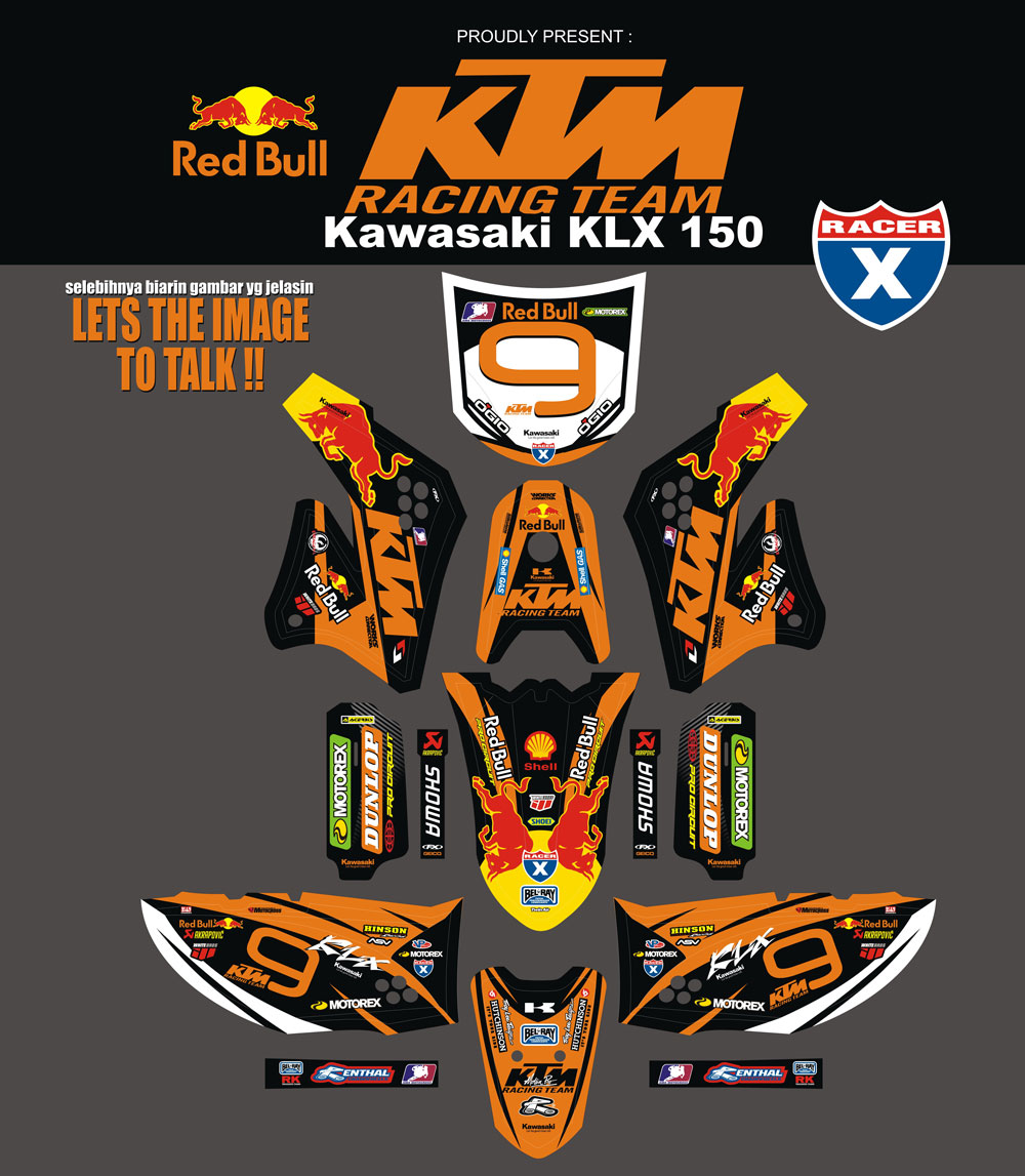 SMH19 KAWASAKI KLX-HITAM ORANGE-KTM REDBULL SolusiPrint